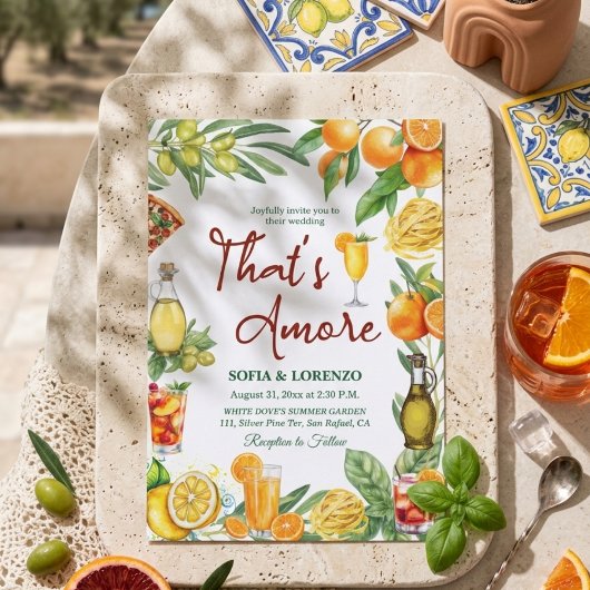 That's Amore Italian Citrus Cocktail Wedding 招待状