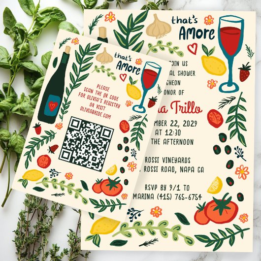 That's Amore Italian Food CUSTOM Bridal Shower QR エンクロージャーカード