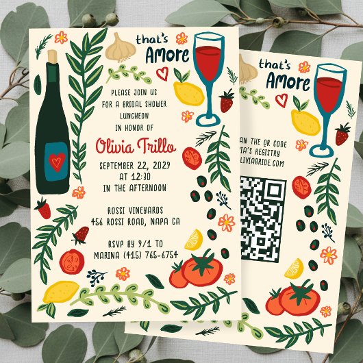 That's Amore Italian Food CUSTOM Bridal Shower QR  招待状