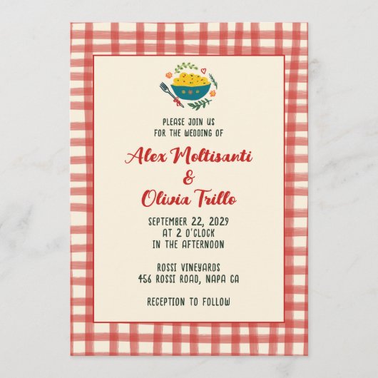 That's Amore Italian Food CUSTOM Plaid Wedding 招待状 (正面)