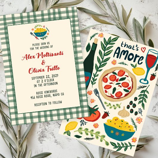 That's Amore Italian Food CUSTOM Plaid Wedding 招待状