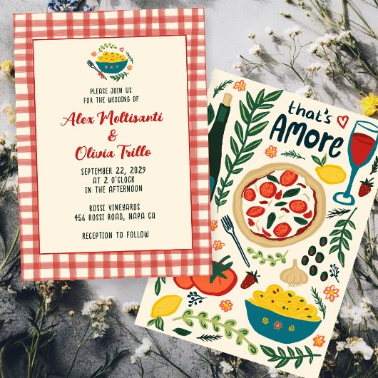 That's Amore Italian Food CUSTOM Plaid Wedding 招待状