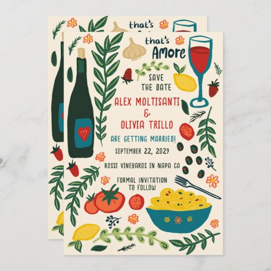 That's Amore Italian Food SAVE THE DATE Custom QR 招待状 (正面/裏面)