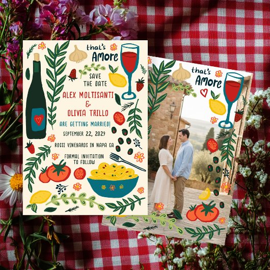 That's Amore Italian Food SAVE THE DATE Engagement 招待状