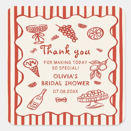 That's Amore Italian Hand Drawn Bridal Shower スクエアシール (正面)