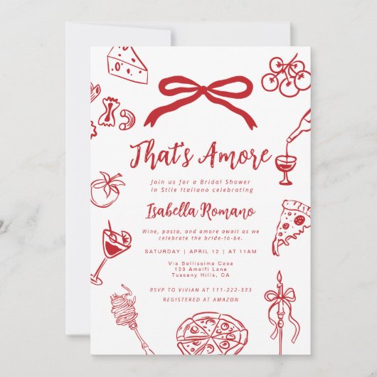 That's Amore Italian Hand drawn Bridal Shower 招待状 (正面)