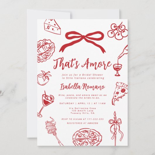 That's Amore Italian Hand drawn Bridal Shower 招待状 (正面)
