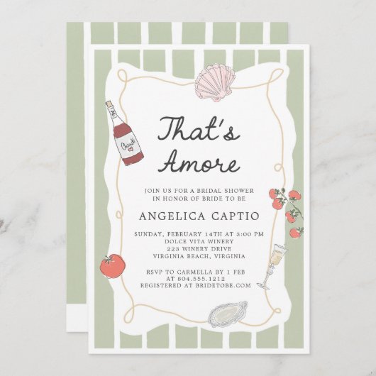 That's Amore Italian Hand Drawn Bridal Shower  招待状 (正面/裏面)