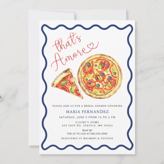 Thats Amore Italian Pizza Party Bridal Shower 招待状 (正面)
