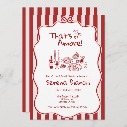 Thats Amore Italian Pizza Stripe bridal shower   招待状 (正面/裏面)