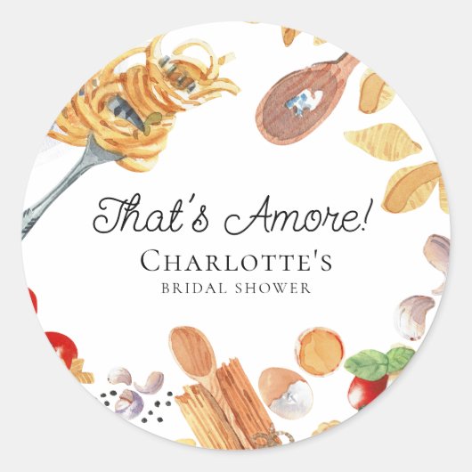 That's Amore Italian Script Bridal Shower ラウンドシール (正面)