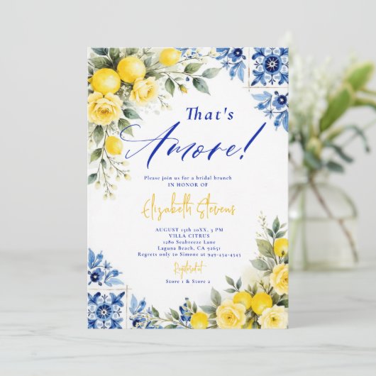 That's Amore Lemon Blue Frame Roses Bridal Shower  招待状 (スタンド正面)