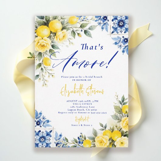 That's Amore Lemon Blue Frame Roses Bridal Shower  招待状