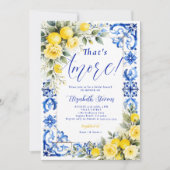 That's Amore Lemon Blue Tile Floral Bridal Shower  招待状 (正面)