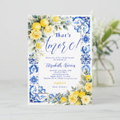 That's Amore Lemon Blue Tile Floral Bridal Shower  招待状 (スタンド正面)