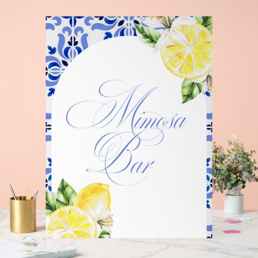 That's Amore Lemon Italian Blue Tile Bridal Shower アクリルサイン (ウェディング)