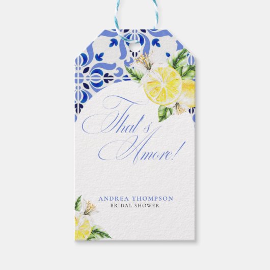 That's Amore Lemon Italian Blue Tile Bridal Shower ギフトタグ (正面)