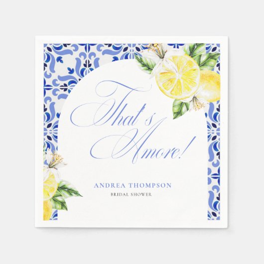That's Amore Lemon Italian Blue Tile Bridal Shower スタンダードカクテルナプキン (正面)