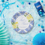 That's Amore Lemon Italian Blue Tile Bridal Shower ペーパープレート (パーティー)