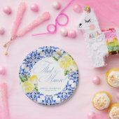 That's Amore Lemon Italian Blue Tile Bridal Shower ペーパープレート (パーティー)