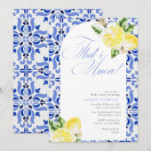 That's Amore Lemon Italian Blue Tile Bridal Shower 招待状 (正面/裏面)