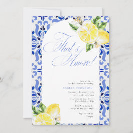 That's Amore Lemon Italian Blue Tile Bridal Shower 招待状