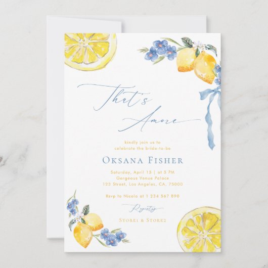 That's Amore Lemons Bow Main Squeeze Bridal Shower 招待状 (正面)