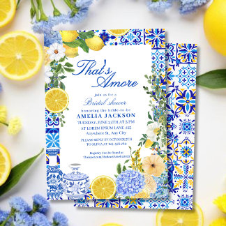 Thats amore mediterranean blue tiles bridal shower 招待状