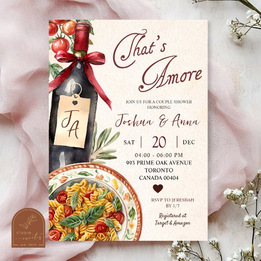 That's Amore Pasta and Wine Bridal Shower 招待状