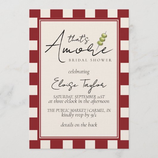 That's Amore Red Checkered Bridal Shower  招待状 (正面)