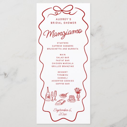 That's Amore Red Doodle Frame Bridal Shower メニュー (正面)