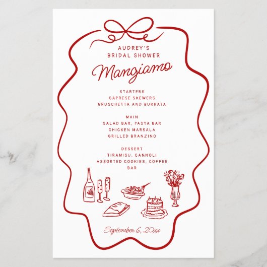 That's Amore Red Doodle Frame Bridal Shower Menu チラシ (正面)