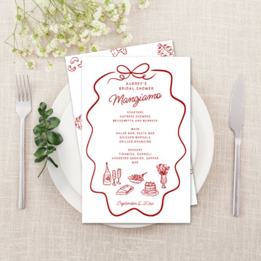 That's Amore Red Doodle Frame Bridal Shower Menu チラシ