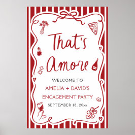 That's Amore Red Italian Engagement Party Welcome ポスター