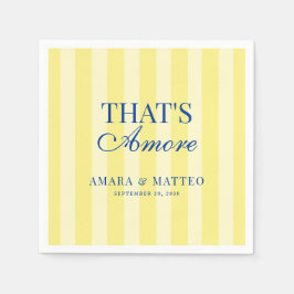 That's Amore Striped Blue & Yellow Wedding スタンダードカクテルナプキン