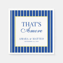 That's Amore Striped Blue & Yellow Wedding スタンダードカクテルナプキン