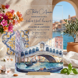 That's Amore Watercolor Venice Rehearsal Dinner アクリル招待状