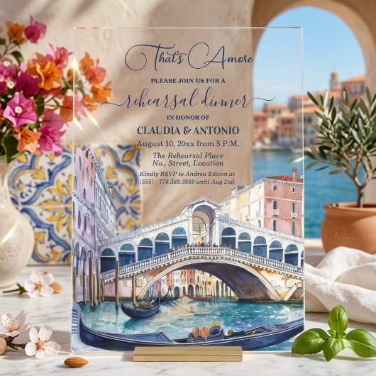 That's Amore Watercolor Venice Rehearsal Dinner アクリル招待状