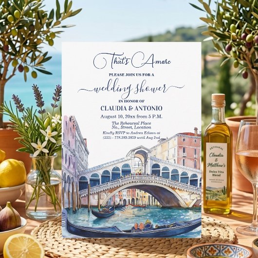 That's Amore Watercolor Venice Wedding Shower 招待状