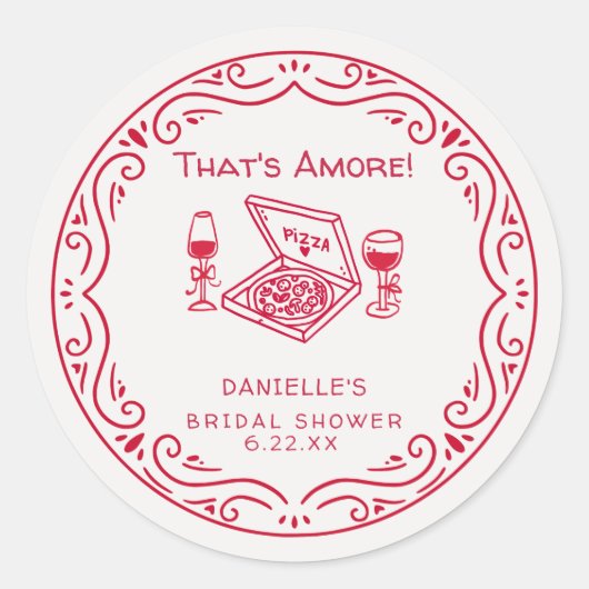 That's Amore Whimsical Hand Drawn Bridal Shower ラウンドシール (正面)