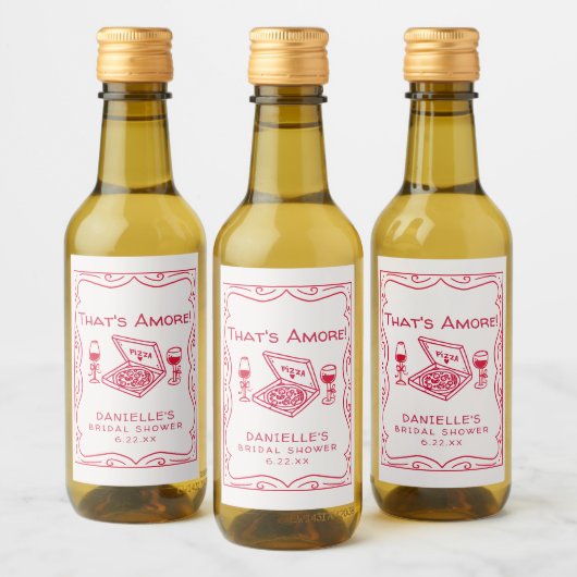 That's Amore Whimsical Hand Drawn Bridal Shower ワインラベル (ボトル)