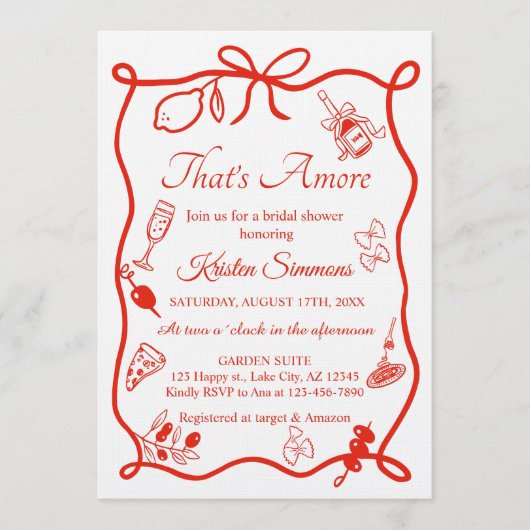 That's Amore Whimsical Italian Pizza Bridal Shower 招待状 (正面)