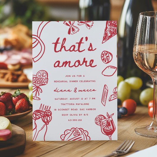"That's Amore" Whimsical Italian Rehearsal Dinner 招待状