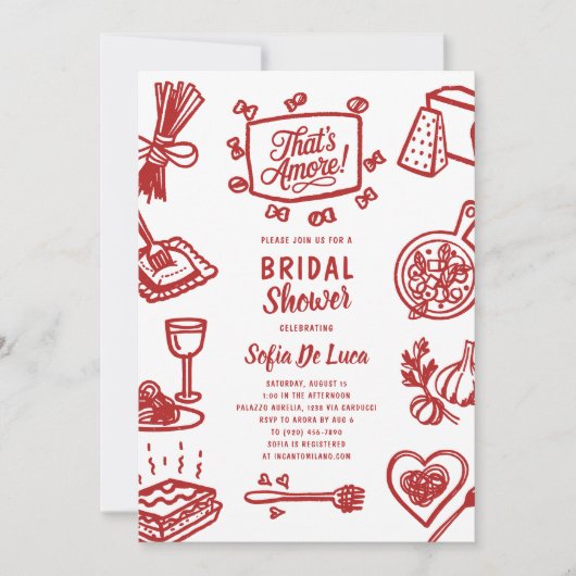 That's Amore Whimsical Pasta Bridal Shower 招待状 (正面)
