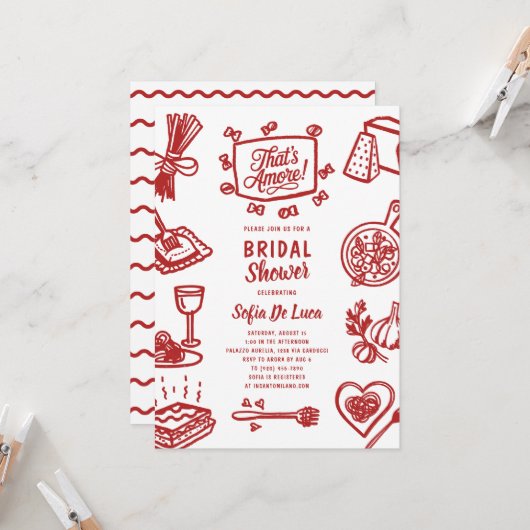 That's Amore Whimsical Pasta Bridal Shower 招待状 (正面/裏面インサイチュ)