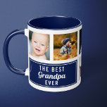 The 最高の Grandpa Ever Navy Blue Collageの写真 マグカップ<br><div class="desc">The Grandpa 最高の Ever Navy Blue Collage Photo Mug.このカスタム8フォトのコラージュデザインを自分の文字と写真でカスタマイズ。</div>