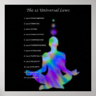 The 12 Universal Law - Yoga カラフル Silhouette ポスター
