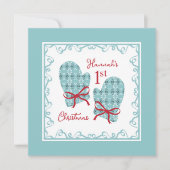 The 1st Christmas Mittens Red Bow Holiday Card (正面)