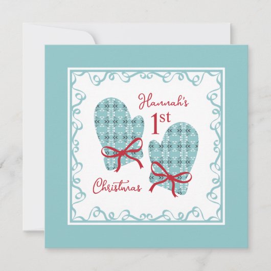 The 1st Christmas Mittens Red Bow Holiday Card (正面)