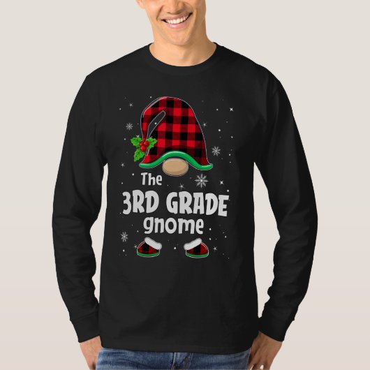 The 3rd Grade Gnome Buffalo Plaid Christmas Matchi Tシャツ (正面)